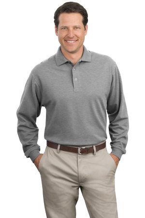 Long Sleeve Polo w/logo Grey