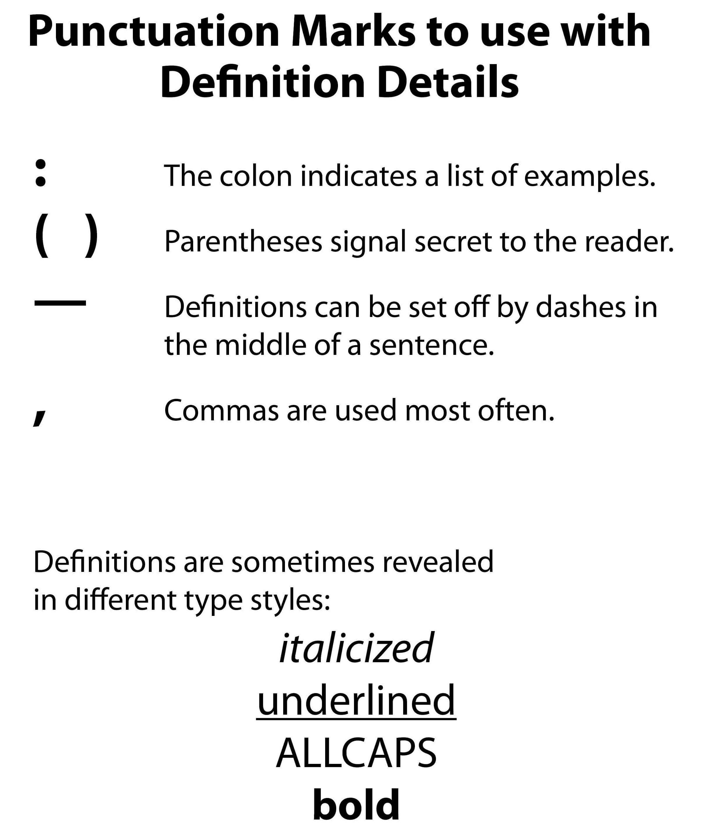 Punctuation Marks to use with Definition Details