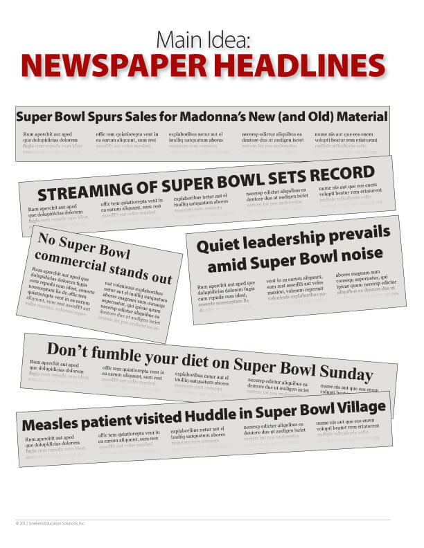 Main Idea: Newspaper Headline Examples