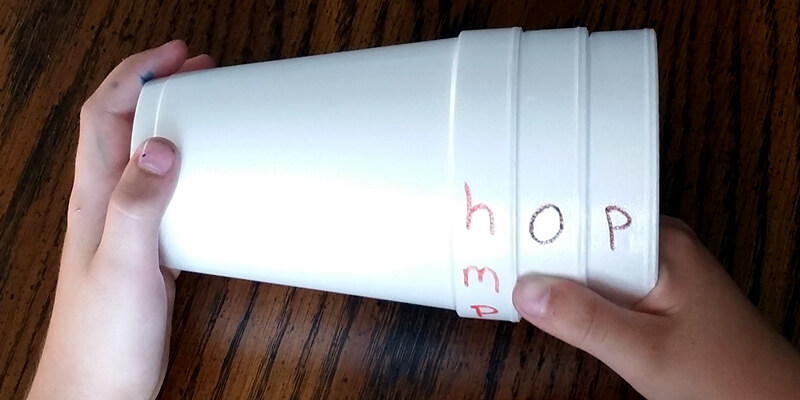 Word-Maker Cups - Phonics - Spelling "hop"