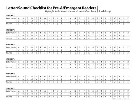 Letter/Sound Checklist for Pre-A/Emergent Readers
