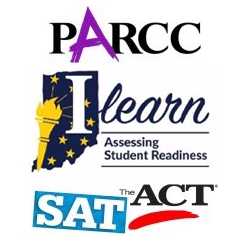 PARCC, ISTEP, SAT, and ACT logos