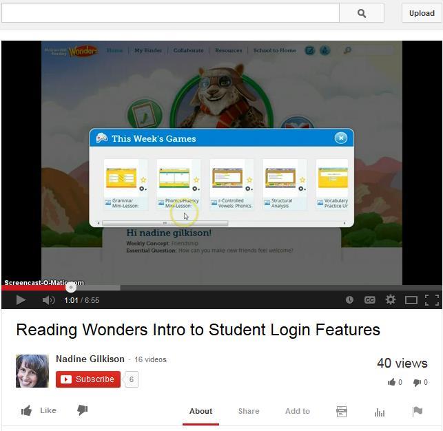 Screencast- Reading Wonders Intro to Student Login Features