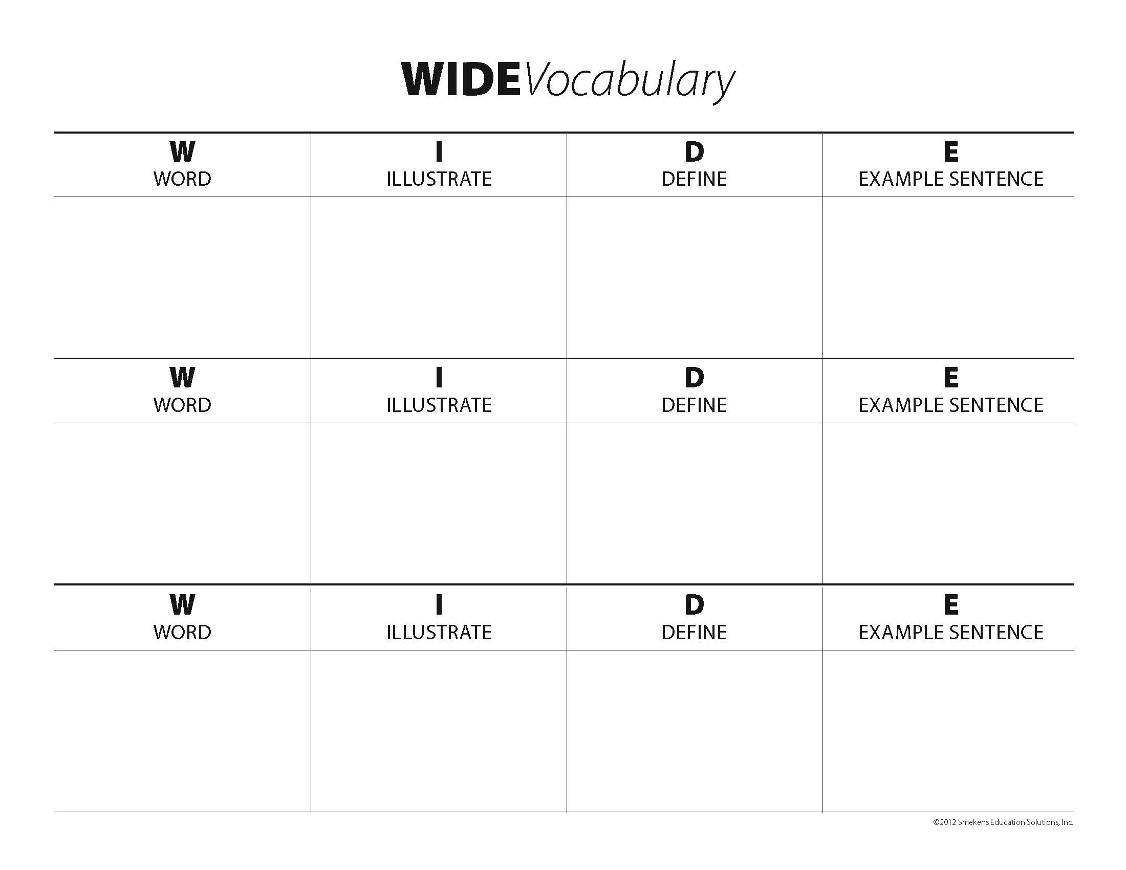 Sherri Armstrong WIDE Model Vocabulary Notebook Template