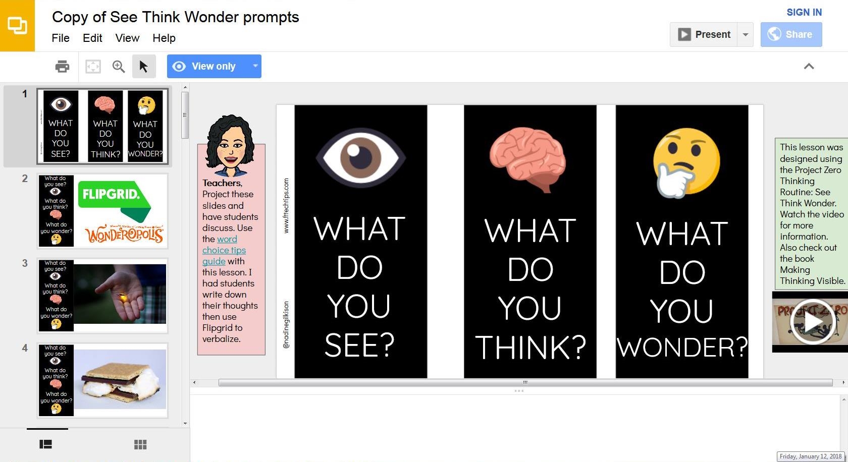 See, Think, Wonder prompts - Google Slides