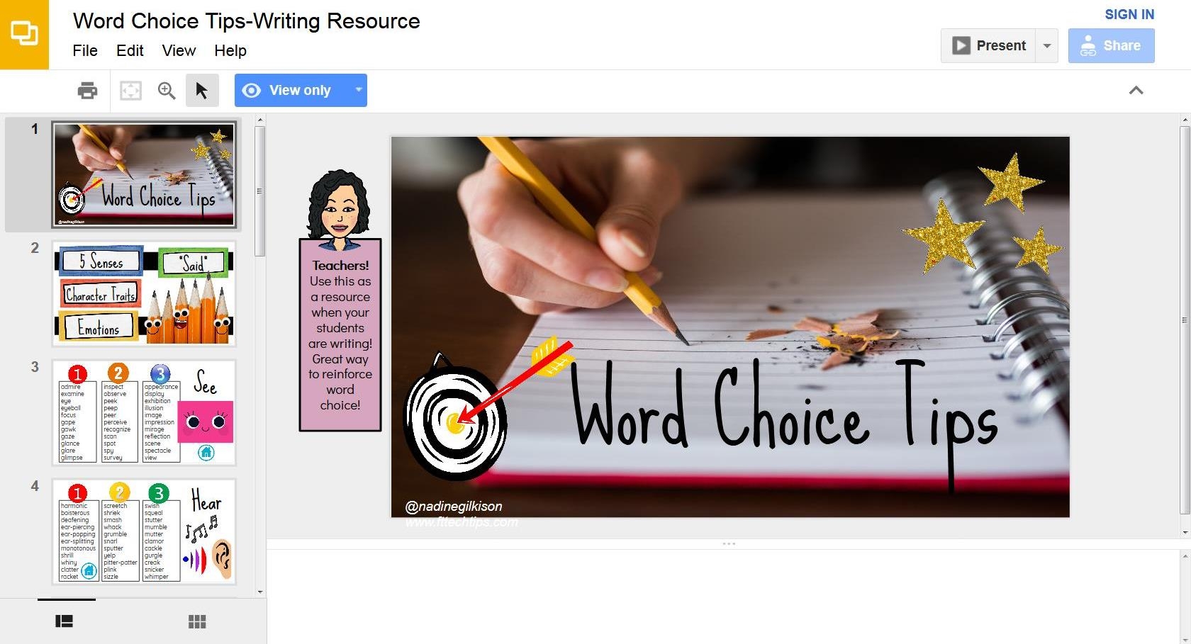 Word Choice Writing Resource - Google Slides