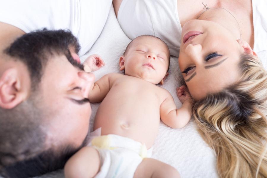 Young family with newborn, after cord blood banking