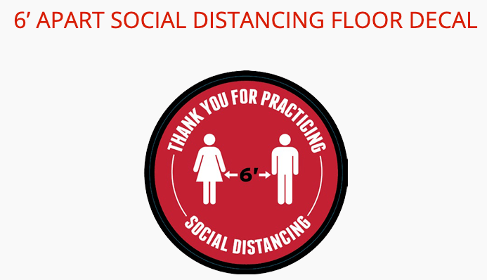 6ft Apart Social Distancing Floor Decals 12" round 